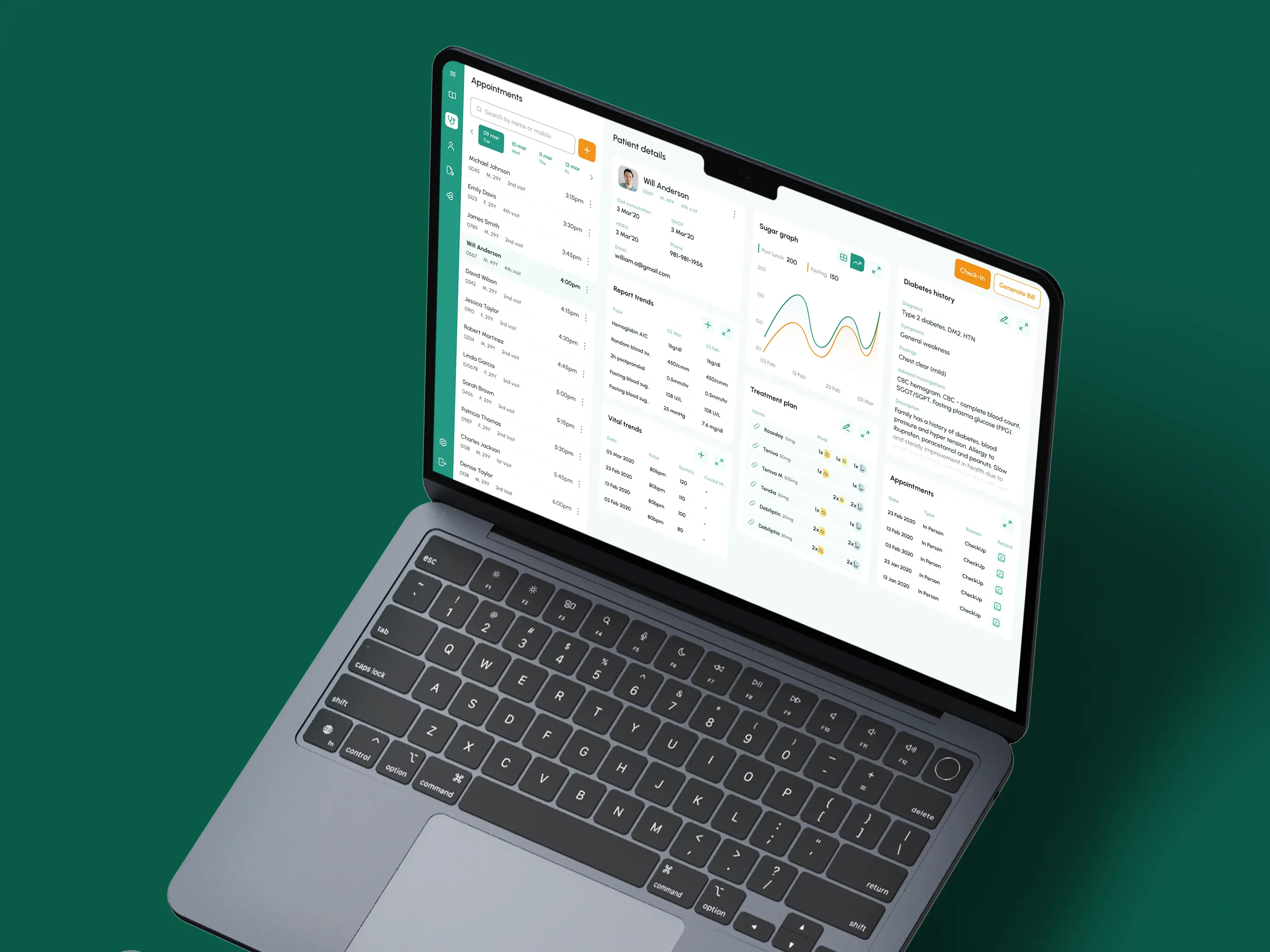 A preview of Appointments page in the EMR application